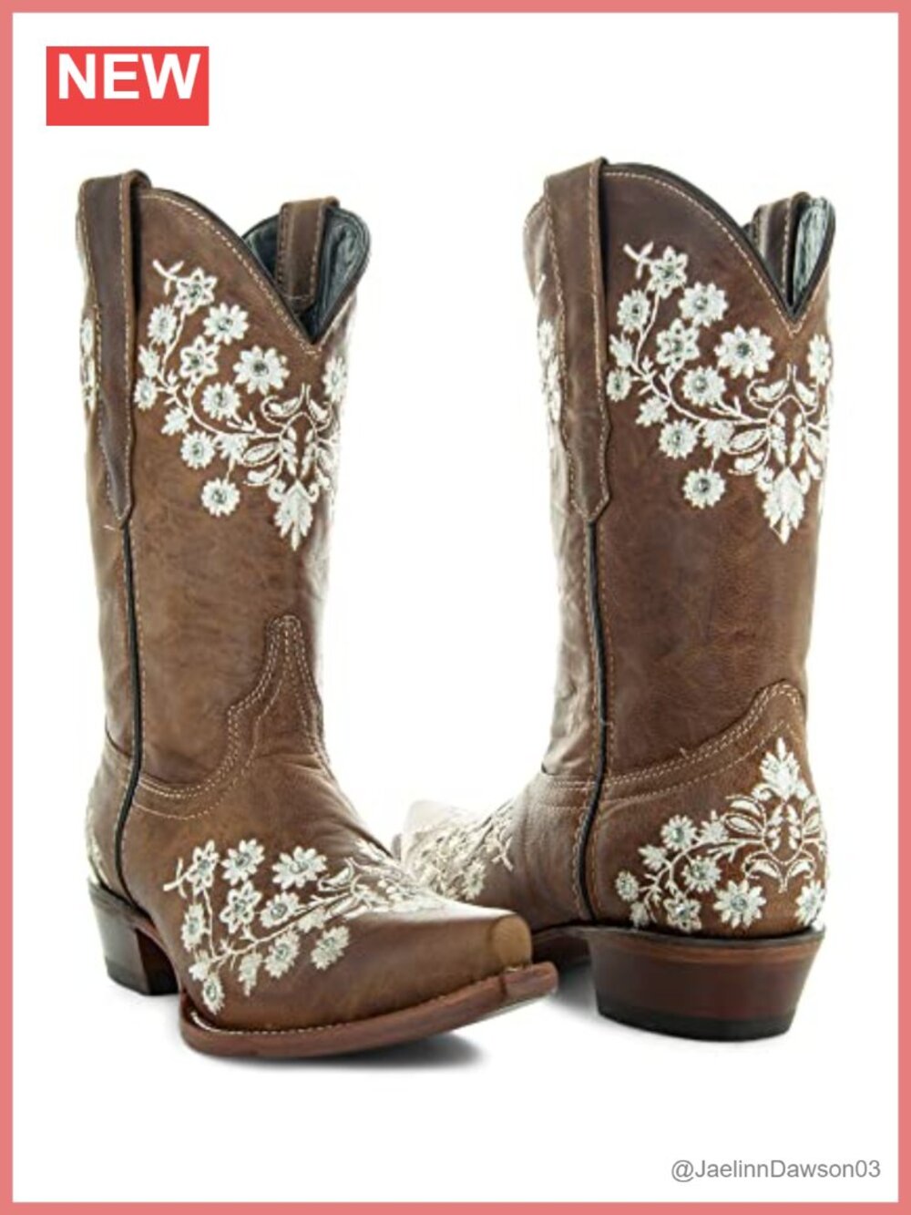 Handcrafted Leather Cowgirl Boots Floral Embroidery Snip Toe Pull-On